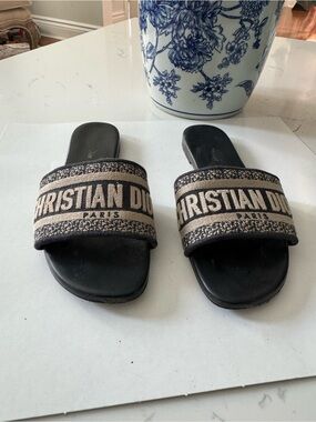 Dior navy beige Leather fabric Sandal  - Made in Italy authentic